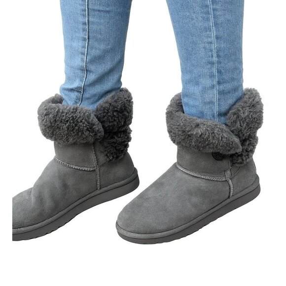 UGG Shoes - UGG Bailey Button Boots Grey Sheepskin Suede Fur Lined Women’s Size 8